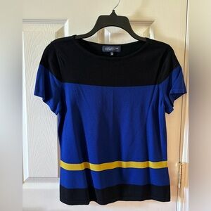 Jones New York knit top PM in black, blue & gold